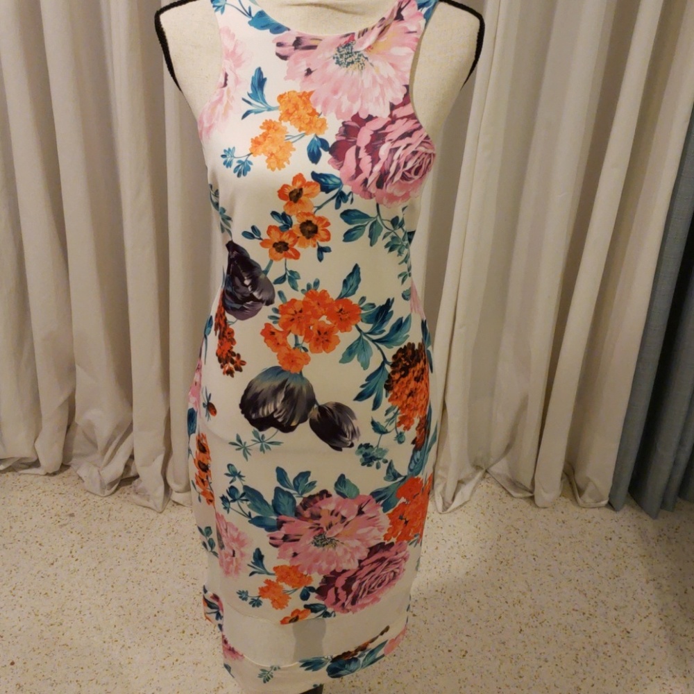 Floral Dress with Mesh Inserts - Picture 4 of 8